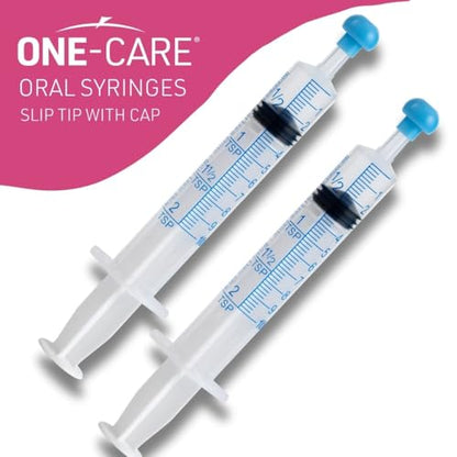 ONE-CARE 10ml Oral Syringe with Cap, Slip Tip Liquid Dispensers, 100/Boxp | Individually Wrapped, Food-Grade Plastic, Accurate Graduation for Precise Liquid Dosing, Oral Feed - Infants, Adults & Pets - size: 10 ml Blue Scale
