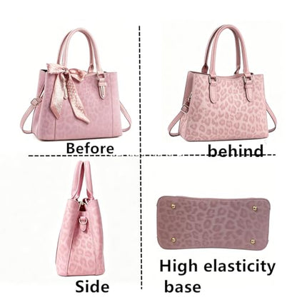 3 Compartment Satchel Purse Top Hnadle Bags Hobo Handbag for Women | Multi Compartment,Medium,Leopard Print Faux Fur,Detachable Shoulder Crossbody Strap,Work Office Daily,High elasticity base - color: Pink Leopard