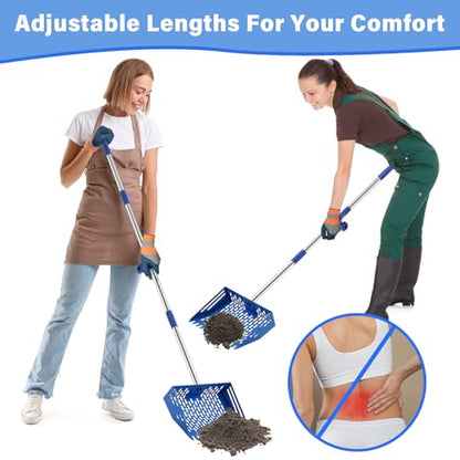 Linidcoud Chicken Poop Scooper, 10 Inch Metal Long Handle Chicken Coop Sand Pooper Scooper & Rake Adjustable Length, Durable Dog Pooper Scooper for Yard Farm Coop Accessories(Blue) - color: Blue