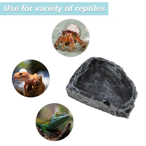 Reptile Food Dish, Resin Lizard Reptile Food Dish, Turtle Water Bowl, Terrarium Feeding Bowl Accessory for Lizard Tortoise Snakes Gecko, Black, 4.72"x3.74"x0.98" - color: Black