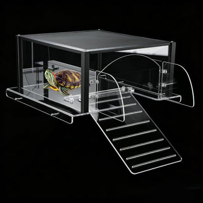 Turtle Basking Platform Extra Large for 17-19in Wide 40 Breeder 75 Gal Tank | Acrylic Basking Platform for Aquatic Turtles, One-piece Base& 4 Pillars Supports, Non-Slip Stepped Ramp, Anti-escape Barriers - size: Extra Large