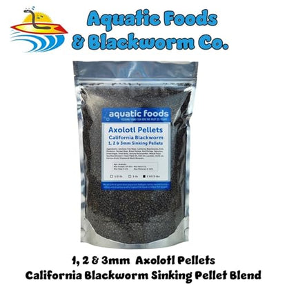 Axolotl Blackworm Pellets. 1mm, 2mm, 3mm Size Mix of Sinking California Blackworm Micro Pellets for All Axolotl, Frogs, Shrimp, Salamanders, Newts, Snails…2 & 1/2-lbs Pouch Bag - size: 1.88 Pound (Pack of 1)