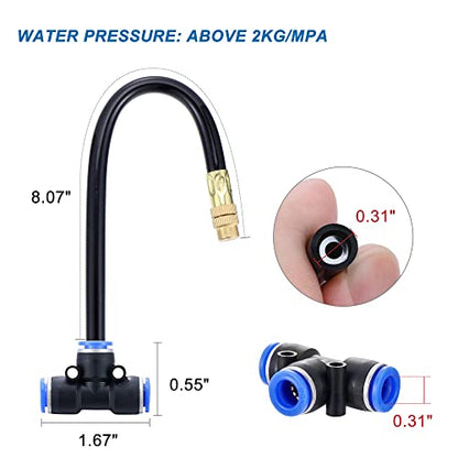 5Packs Brass Misting Nozzles Tee with 8inch Built in Hose 360° Rotation | Adjustable Water Mister Nozzles Thread Sprayer for Outdoor Cooling System 0.043" (1.1 mm) - size: 1 Way - 8inch Hose