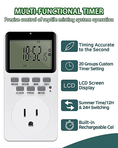 Automatic Reptile Mister Misting System with 4 Fine Mist Nozzles