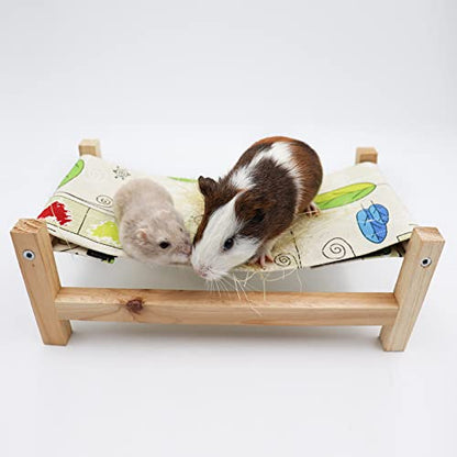 Dnoifne Bearded Dragon Bed, Wooden + Canvas Reptile Hammock Bed & Hideout | Tank Decor Accessories for Lizard Chameleon Leopard Gecko - size: Medium