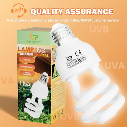 UVB Light for Reptiles 10.0: Bearded Dragon UVB Light for Desert Habitats,15W UVA UVB Reptile Light Bulb for Lizards Tortoises,Terrarium Compact Fluorescent Lamp-UVB Bulbs with Free UV Sensor Card - size: 5.5INCH-10.0