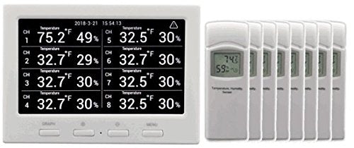 Ambient Weather WS-3000-X3 Thermo-Hygrometer Monitor w/ 8 Remote Sensors | Logging, Graphing, Alarming, Radio Controlled Clock - size: 1 Console / 8 Sensors