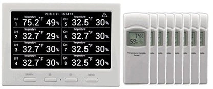 Ambient Weather WS-3000-X3 Thermo-Hygrometer Monitor w/ 8 Remote Sensors | Logging, Graphing, Alarming, Radio Controlled Clock - size: 1 Console / 8 Sensors
