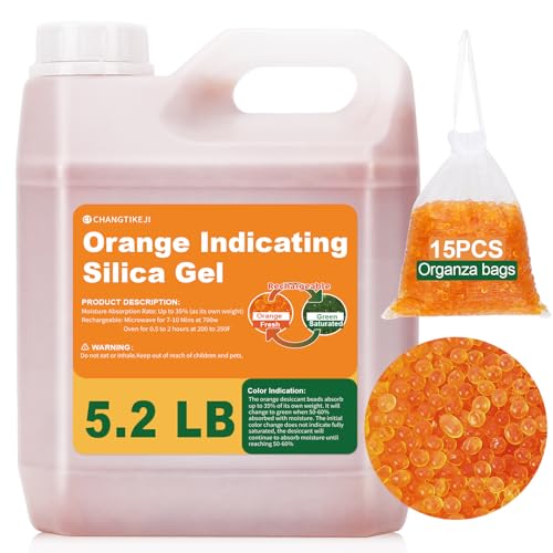 CHANGTIKEJI Orange Silica Gel Desiccant Beads 5.2LBS - Premium Color Indicating Reusable Moisture Absorbers for Camera, Electronic, Books, Documents, 3D Filaments, Clothes, Painting, Jewelry - size: 5.2LB