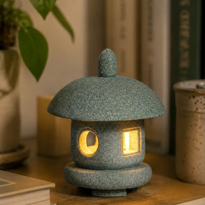 Japanese Pagoda LED Lamp Statue Figurine, Small Pagoda Lantern with Warm LED Light, Zen Garden Decor, Japanese Decor for Home, Desk, Bonsai, Terrarium, Aquarium Ornament - style: Style J