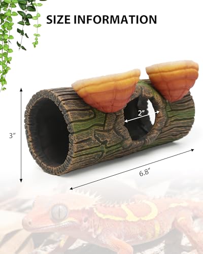2 in 1 Magnetic Crested Gecko Hide, Reptile Hideout & Water Dish Food Bowl, Resin Hollow Log Cave, Reptile & Amphibian Habitat Hideouts