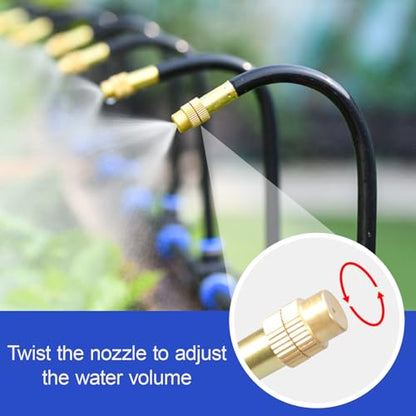 Upriver 15 Pcs Brass Misting Nozzles Tee with 8 Inch Built in Hose for 0.315"/8 mm Tubing, 360° Rotation Adjustable Water Mister Nozzle Thread Sprayer for Garden Watering System - size: 0.32in/8mm