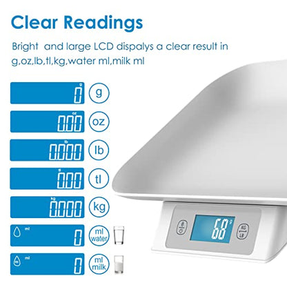 Digital Pet Scale for Small Adult Cats and Animals, Measuring Range 0.1oz-33lbs, Accuracy 1g/0.035oz, Units g/kg/lb/oz/tl/ml, Suitable for Kittens, Puppies, Snakes,and Small Dog (Grey) - color: grey