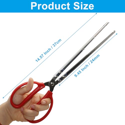 15 Inch Snake Feeding Tongs, Serrated Tip Steel Reptile Tweezers | Safe Extended Feeding Distance, Non-Slip Silicone Handle Grip, Versatile For Terrarium And Aquarium Maintenance
