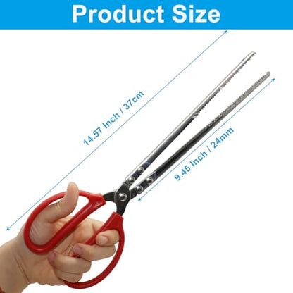 15 Inch Snake Feeding Tongs, Serrated Tip Steel Reptile Tweezers | Safe Extended Feeding Distance, Non-Slip Silicone Handle Grip, Versatile For Terrarium And Aquarium Maintenance