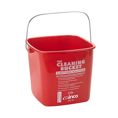 Winco 3 qt Red Plastic Sanitizing Bucket | Dishwasher safe, BPA-free - color: Red, size: 3 Quart