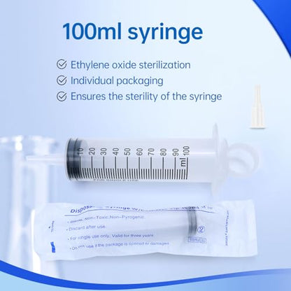 100cc Plastic Syringe - Large Syringe for Liquid with 40" Tubing, Syringes for Liquid, 4 Pack - size: 100ml