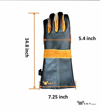 G & F Products Leather Heat-Resistant BBQ Gloves, Kevlar Stitch, 1 Size - style: Grain Finish Back/Suede Finish Palm.