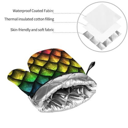 Dragon Scales Reptile Skin Heat Resistant Oven Mitts and Pot Holders Set of 4-500°f Protection Utensil Pocket for Grilling, Baking, Cooking