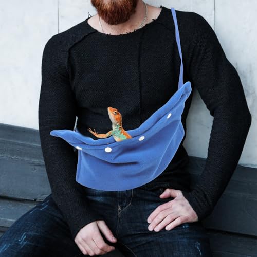 Reptile Travel Bag with Adjustable Strap, Small Blue Reptile Sling Carrier for Bearded Dragon, Chameleon, and Small Pets, Outdoor Chest Backpack for Safe Pet Transport