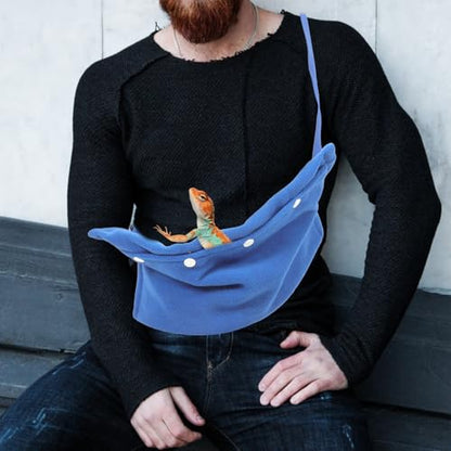 Reptile Travel Bag with Adjustable Strap, Small Blue Reptile Sling Carrier for Bearded Dragon, Chameleon, and Small Pets, Outdoor Chest Backpack for Safe Pet Transport