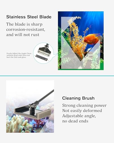 Aquarium Scraper Algae Cleaning Tool for Glass Aquariums | Including Algae Scraper, Sponge Pad, Fish Net, Cleaning Brush, Adjustable Length, Durable, Does Not Hurt The Fish Tank