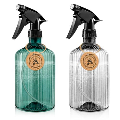 2 Pcs Spray Bottles, 18 oz Empty Water Spray Bottles, Plastic Reusable Adjustable Mist Sprayer Squirt Bottles Containers Refillable for Cleaning Solutions, Gardening, Plants