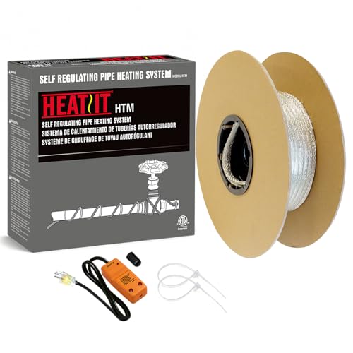 HEATIT Mobile Home 100’ HTM Braid Self Regulating heat cable 1* Connect kit | Designed for metal and plastic water pipes in dry indoor locations to help prevent freezing. - size: 100-K
