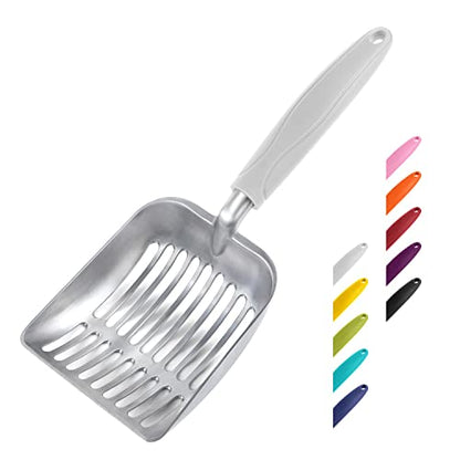 Cat Litter Scoop, Aluminum Alloy Sifter, Kitty Metal Scooper, Deep Shovel, Long Handle, Poop Sifting, Kitten Pooper Lifter, Durable, Heavy Duty, for Litter Box - color: FLAT Aluminum \ #05 Grey Handle, size: Small