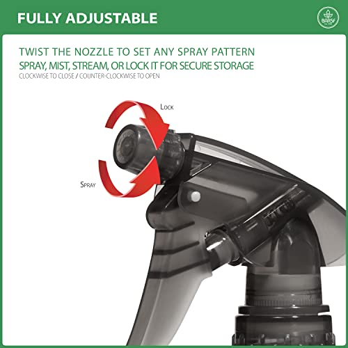 Bar5F Plastic Spray Bottle, 12 oz, Smoke Grey | Leak Proof, Empty, Trigger Handle, Adjustable Fine to Stream, Refillable