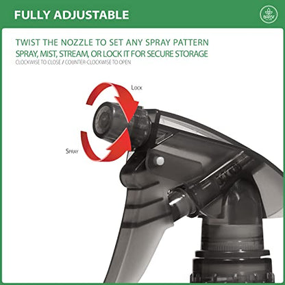 Bar5F Plastic Spray Bottle, 12 oz, Smoke Grey | Leak Proof, Empty, Trigger Handle, Adjustable Fine to Stream, Refillable