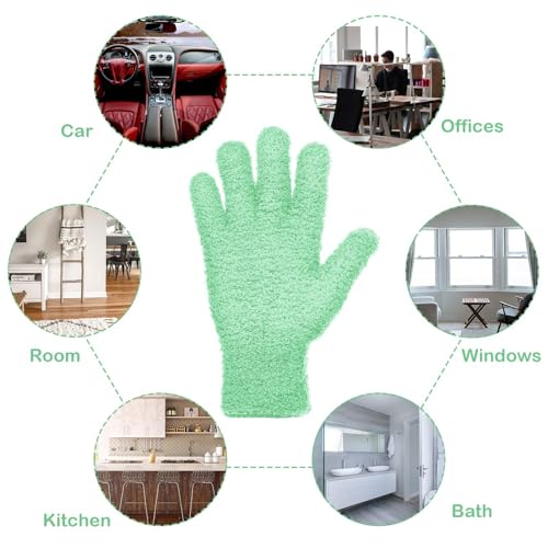 Patelai 2 Pairs Microfiber Gloves for plants Dusting Cleaning Glove Mittens House Cars Blinds Dusting(Blue, Grass Green,Large) - color: Blue, Grass Green, size: Large (2 Pairs)