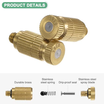 M METERXITY 20-Pack Brass Misting Nozzles, 0.012"/0.3mm Orifice Mister Nozzles Brass, High Pressure Spray Misting Nozzle Head for Outdoor Cooling System/Greenhouse/Landscaping [10/24 UNC] - size: 0.3mm