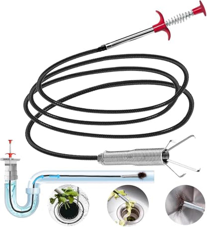 118-Inch Flexible Drain Snake with 4-Claw Grabber for Deep Clogs & Items | Extra-Long Reach • Spring-Loaded 4-Claw Grip • Retrieves Hair, Rings, Screws And Debris From Deep Or Narrow Spaces - style: 118 IN