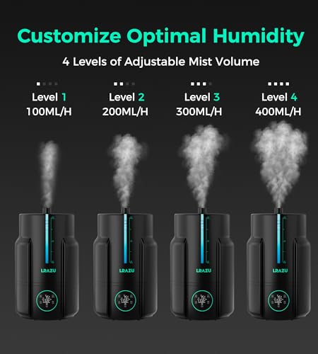6L/1.6 Gal Reptile Fogger Humidifier, Misting System for Reptiles with Extendable Targeting Hose, 400 mL/h Plants Humidifier with Precise Temp & Humidity Probe for Grow Tent, Greenhouse, Growers - color: Black