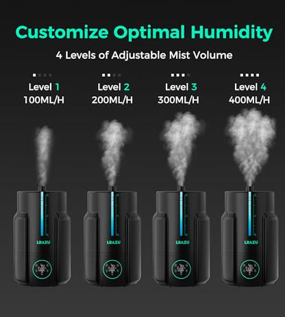 6L/1.6 Gal Reptile Fogger Humidifier, Misting System for Reptiles with Extendable Targeting Hose, 400 mL/h Plants Humidifier with Precise Temp & Humidity Probe for Grow Tent, Greenhouse, Growers - color: Black