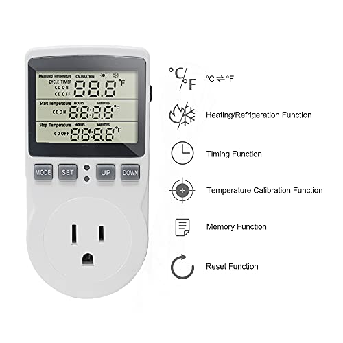 Digital Thermostat Plug Socket Temperature Controller Outlet with 3m Probe | 3m Probe 120V 15A 1800W C F Heating Cooling Control for Incubator Brewing Incubator Greenhouse Terrarium Heat Mat - style: KT3100 No backlight
