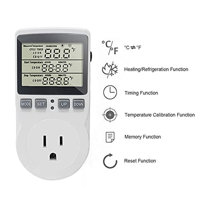 Digital Thermostat Plug Socket Temperature Controller Outlet with 3m Probe | 3m Probe 120V 15A 1800W C F Heating Cooling Control for Incubator Brewing Incubator Greenhouse Terrarium Heat Mat - style: KT3100 No backlight