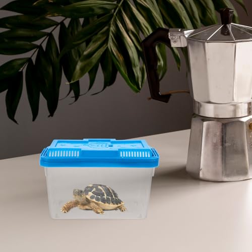 Small Turtle Tank with Lid and Plastic Aquarium Box Portable Handheld Fish Bowl for Reptiles and Hamster Transport in Medium Blue with Fish Pattern