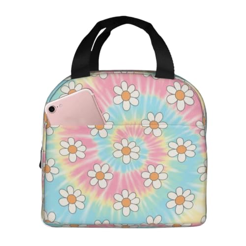 Adult Tie Dye Print Insulated Lunch Box Cooler | Tie Dye Daisy Print, Waterproof Nylon Thermal Tote, Lightweight Portable Cooler for Daily Commute - color: Pattern (699)