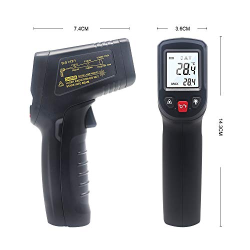 KETOTEK Infrared Thermometer Non Contact IR Digital Laser Temperature Gun -50℃～600℃ (-58℉～1112℉) Adjustable Emissivity Thermometer Gun for Cooking - color: Black