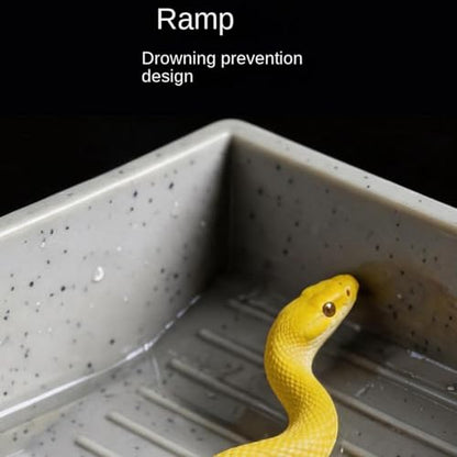 Tortoise Water Dish Feeding Tray with Ramp | Reptile Food Water Bowl for Geckos Snakes Pets Habitat Aquarium Terrarium Outdoor