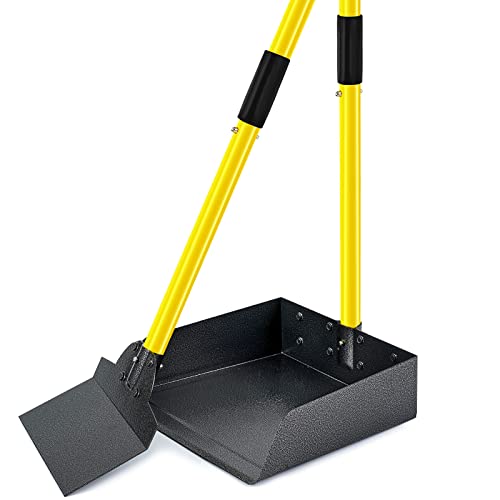 Pooper Scooper for Large Dogs, Adjustable Long Handle Metal Tray and Spade Poop Scooper for Dogs with Bin for Pet Waste Removal, No Bending Clean Up Pooper Scooper for Medium and Large Dogs - color: Yellow, size: tray & spade(Large)