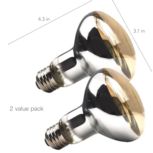 MRREPTILE Reptile Heat Lamp Bulbs, 2-Pack 100W Daylight Basking Bulbs, Reptile Basking Lamps, Bearded Dragon Basking Light, Simulated Natural Basking for Reptiles Snakes Lizards Tortoise Heater - size: 100W