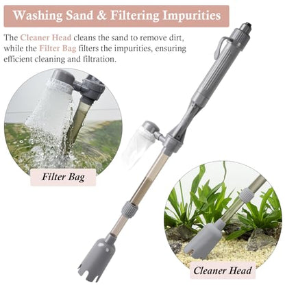 Aquarium Vacuum Gravel Cleaner, Battery Fish Tank Water Changer, Removable Vacuum Sand Washer for Fish Tank Cleaning Water Changing Sand Washing, Adjustable Telescopic Pole