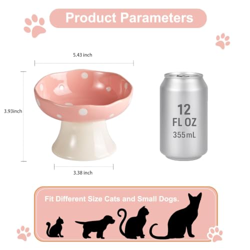 Pink Mushroom Cat Bowl, Elevated Ceramic Feeding Bowl | Elevated, Ceramic, Tilted Design, Whisker-Friendly, Dishwasher Safe, cute - color: Pink
