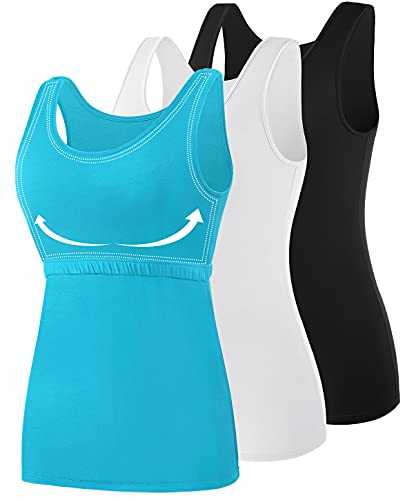 AMVELOP Tank Tops for Women Built in Bra Cotton Shelf Bra Tanks Layering Undershirts 2-3 Pack - color: 3 Pack-black/White/Blue, size: Small