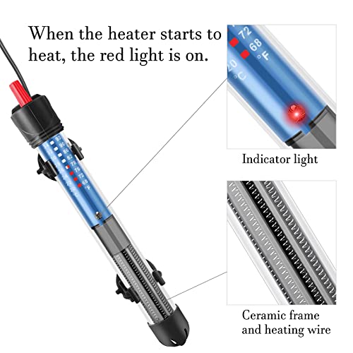 Hitop 25W/50W/100W/300W Adjustable Aquarium Heater, Submersible Glass Water Heater for 5 – 70 Gallon Fish Tank (50W)