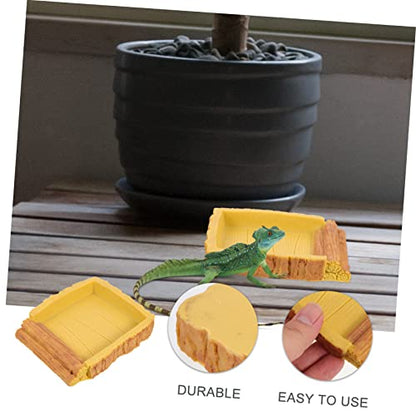 Resin Feeding Dish for Reptile Terrarium Decorative Water Basin for Tortoise Habitat Includes PET Food Feeder and Water Storage Container