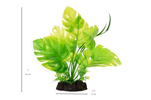 YAKCAM Driftwood Reptile Hide Cave, Aquarium Hideout w/Monstera 10.5x2.5 | Also Ideal for Amphibians & Lizards | Hollow Log Design | Life-Like 7" Monstera Plant | Terrarium Decor